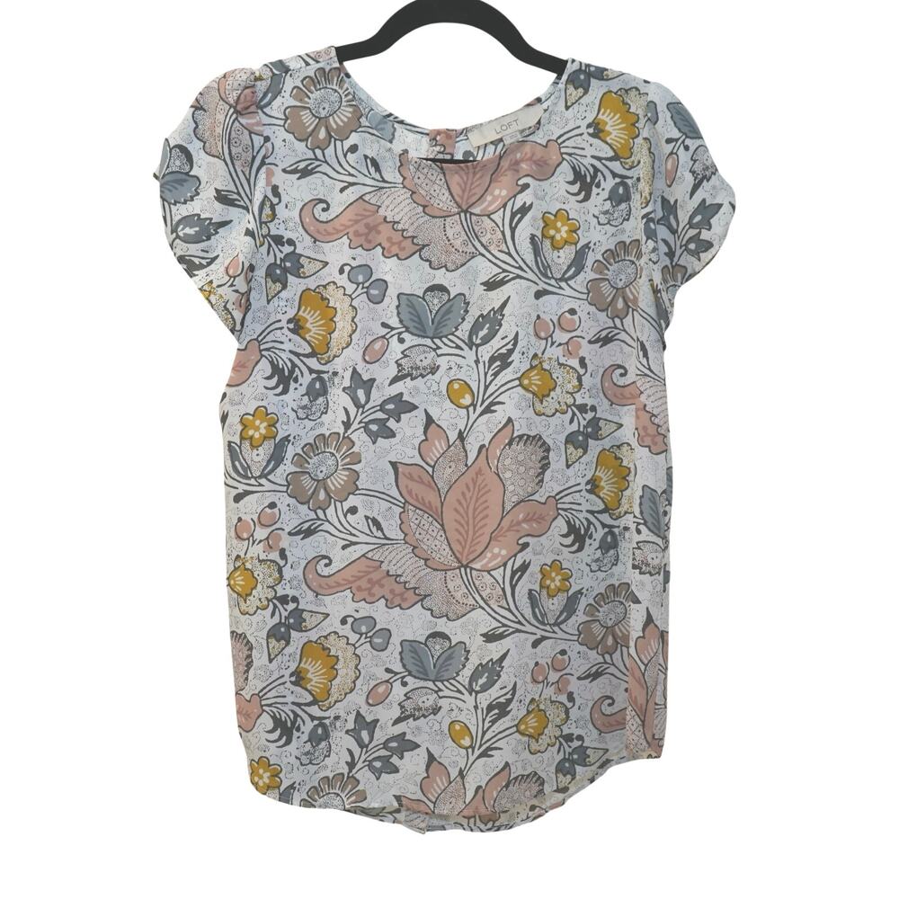 LOFT Women’s Small Floral Print Flutter Sleeve Blouse Lightweight Boho Top